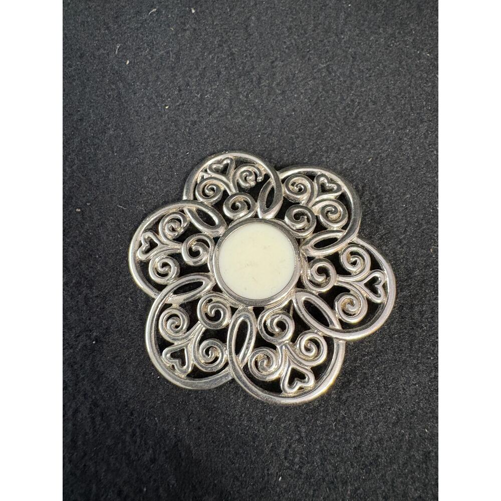 Vintage Trifari Silver Tone White Cabochon Brooch Pin